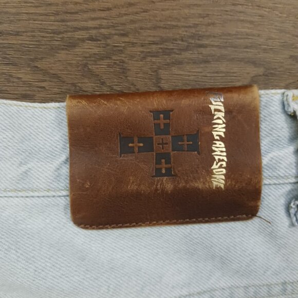 RARE FA WORLD ENTERTAINMENT FUCKING AWESOME LIGHT DENIM JEANS CARGO ZIPPER 30 - Picture 6 of 6